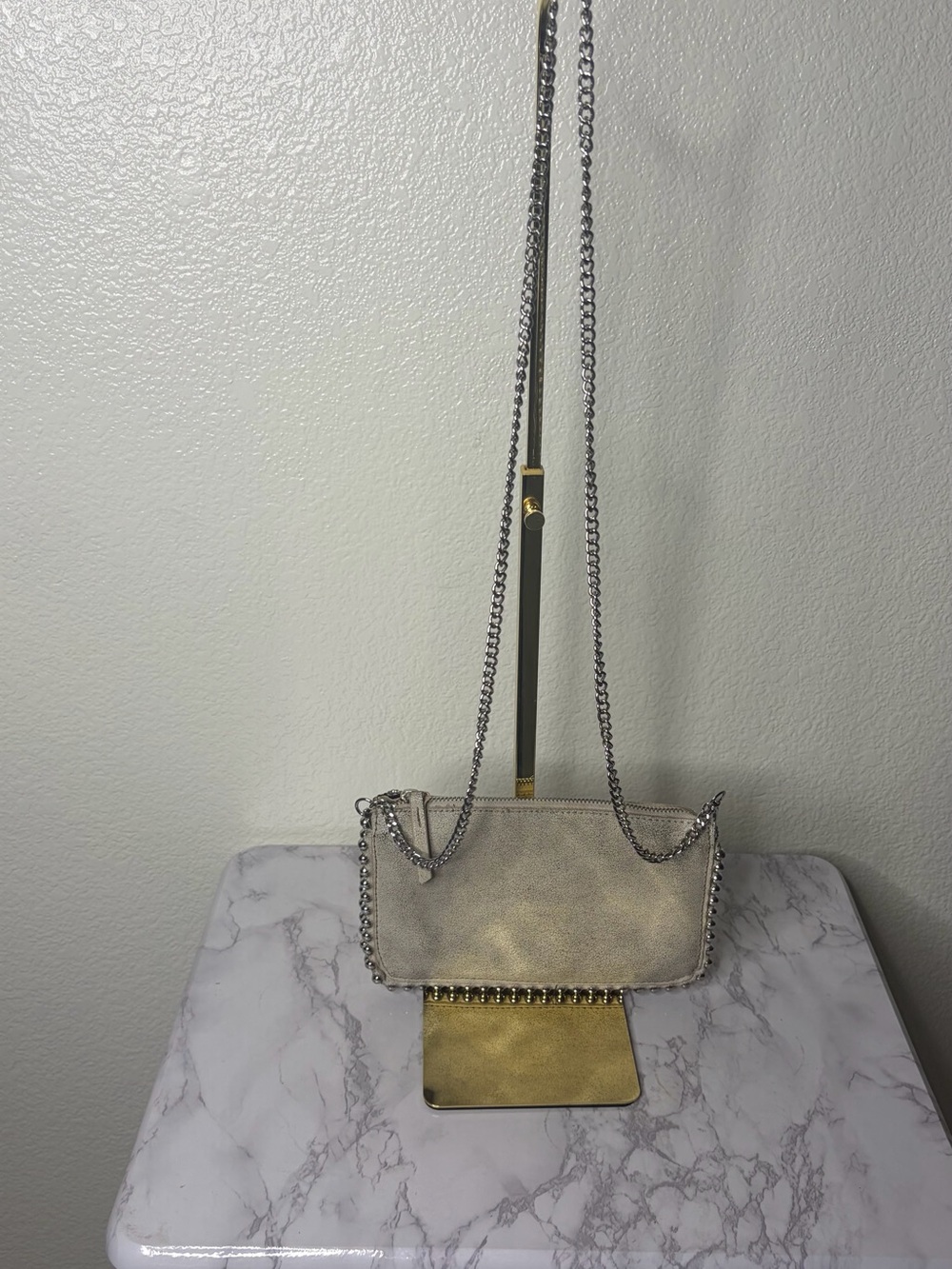Zara Metallic Gold Crossbody Bag with Chain Strap